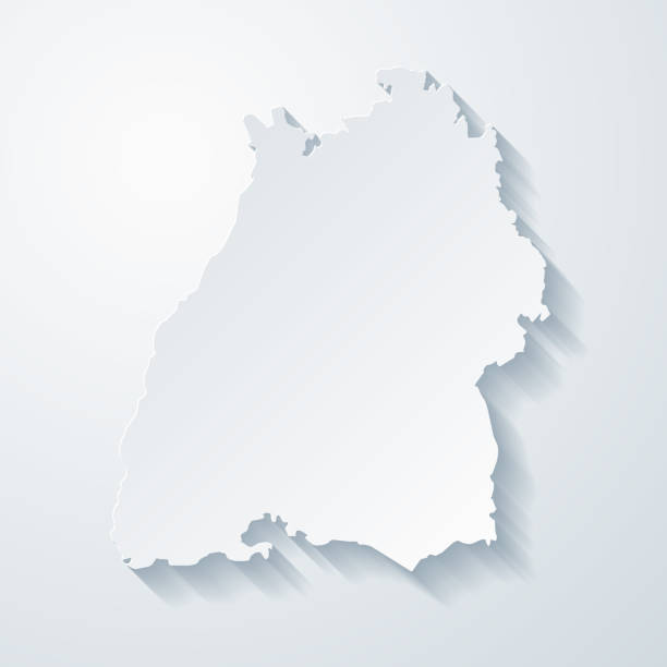 Baden-Wurttemberg map with paper cut effect on blank background Map of Baden-Wurttemberg with a realistic paper cut effect isolated on white background. Vector Illustration (EPS10, well layered and grouped). Easy to edit, manipulate, resize or colorize. germany blank map silhouette stock illustrations