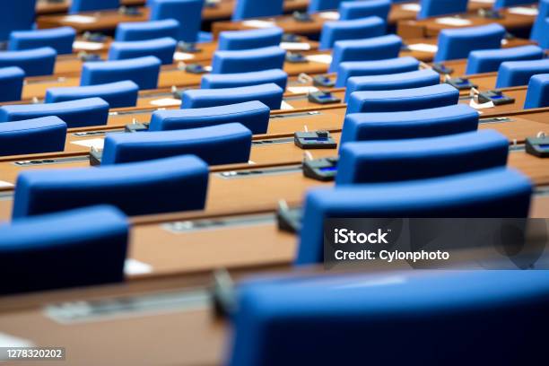 Inside Of An Empty Parliament Stock Photo - Download Image Now - Meeting, Voting, Congress