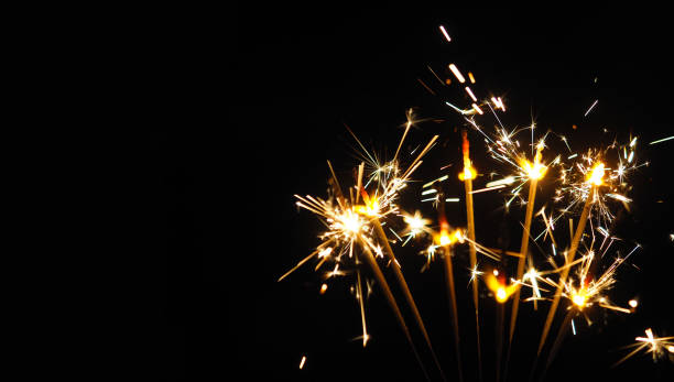 istock Burning sparkle background. Firework, panoramic view, copy space. Happy New Year 1278324024