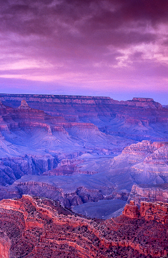 Wide angle sunset view of the Grand Canyon from the South Rim.\n\nTaken at the Grand Canyon, Arizona.