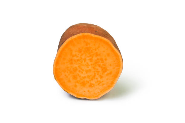 Half sweet potatoes isolated on a white background. Batata, ipomoea batatas, yam