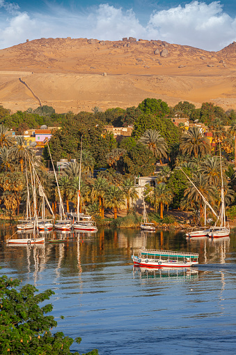 Arabic Feluccas on the river Nile at Aswan.