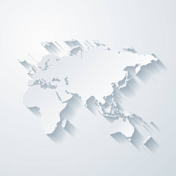 istock Europe, Asia, Africa, Oceania map with paper cut effect on blank background 1278339379