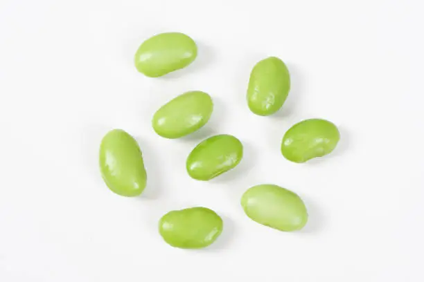 Green soy beans  isolated on white background. fresh beans.