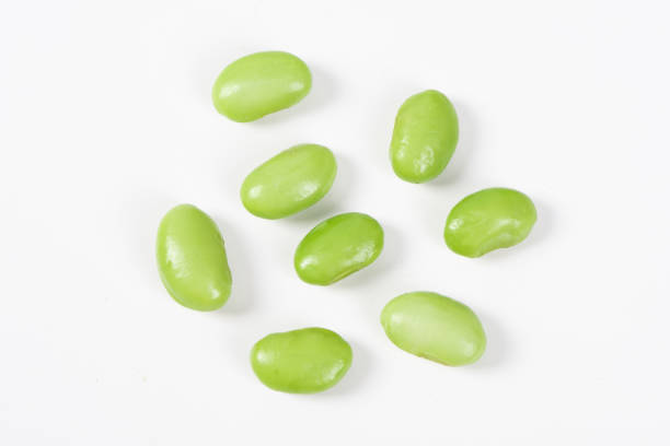 green soy beans  isolated on white background. fresh beans. - edamame imagens e fotografias de stock