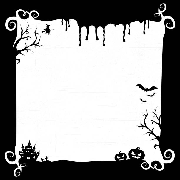 halloween schwarz und weiß element rahmen und hintergrundvorlage - frame grunge halloween backgrounds stock-grafiken, -clipart, -cartoons und -symbole