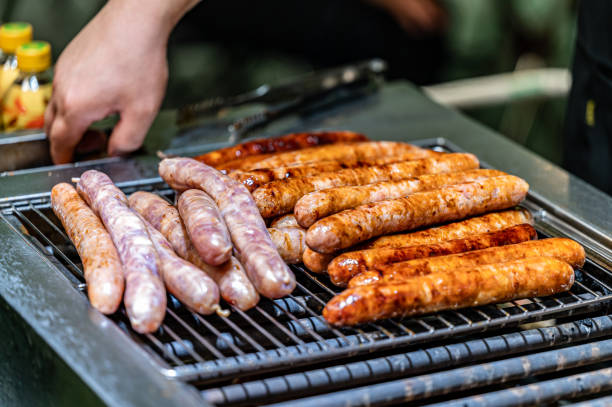 istock Delicious food grilled sausages on site 1278361108