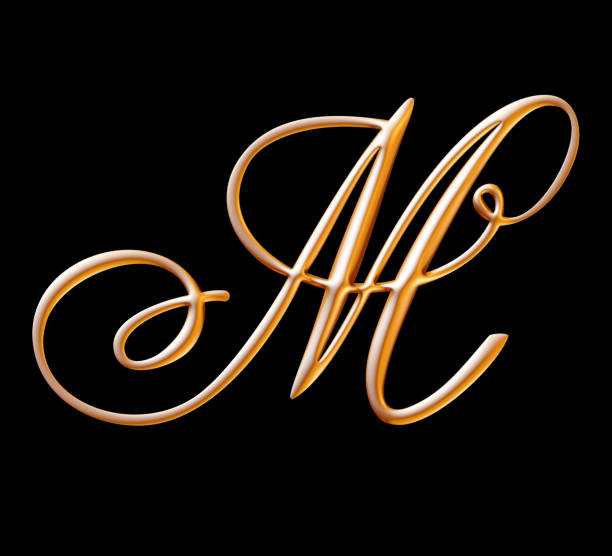 istock Golden 3d alphabet, embossed letter m, uppercase font, 3d rendering 1278362080