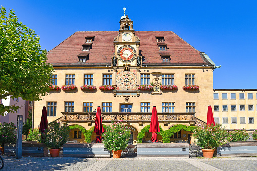 Heilbronn, Germany - September 2020: Old beautiful historic city hall building at market place of Heilbronn city center