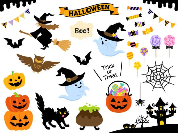 Vector illustration of Halloween illustration set