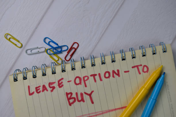 istock Lease - Option - to Buy text write on a book isolated wooden table. 1278365450