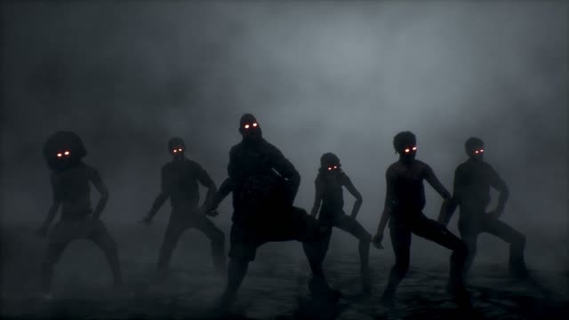 Group of scary zombies dancing. Halloween concept.