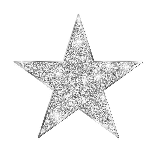 ilustraciones, imágenes clip art, dibujos animados e iconos de stock de estrella de brillo plateado aislada sobre fondo blanco - isolated on gray