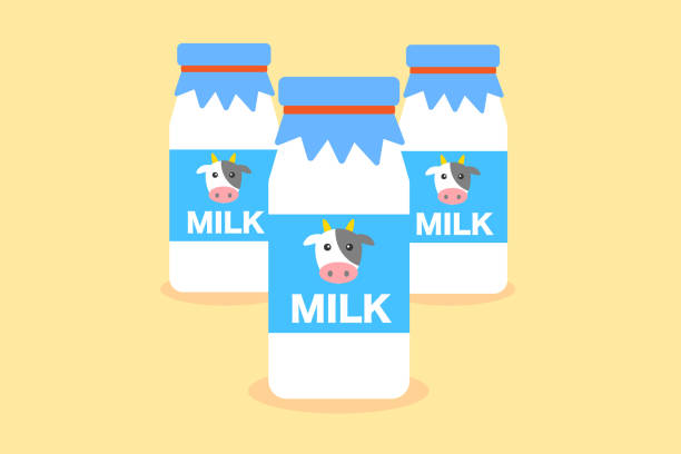 mleko w butelce - surowe mleko stock illustrations