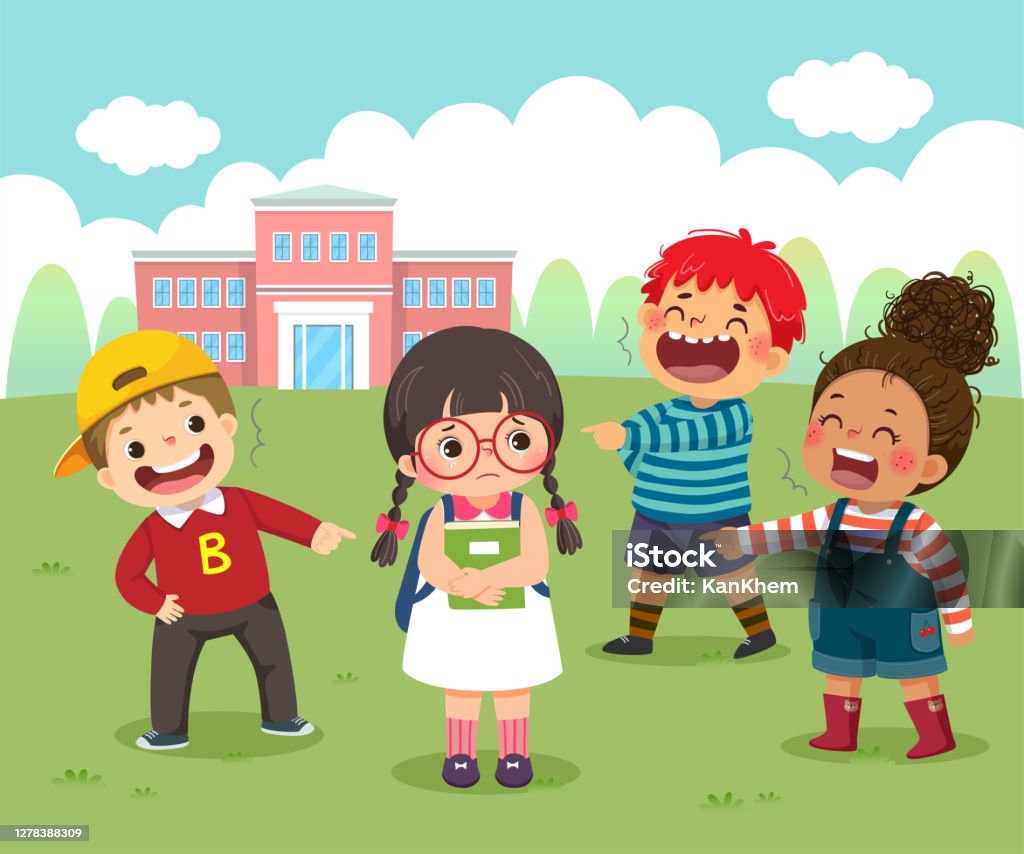 Vector Illustration Cartoon Of A Sad Little Girl Being Bullied By Her  Schoolmates In Schoolyard Stock Illustration - Download Image Now - iStock