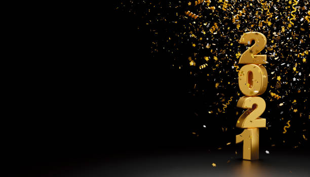 istock Happy new year 2021 and foil confetti falling on black background 3d render 1278388701