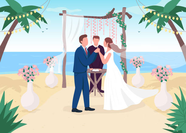 Tropical Wedding Ceremony Flat Color Vector Illustration Stock Illustration  - Download Image Now - iStock