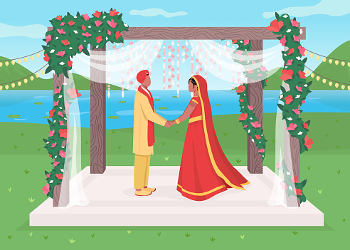 Indian Wedding Flat Color Vector Illustration Stock Illustration - Download  Image Now - Wedding, Culture of India, Bride - iStock