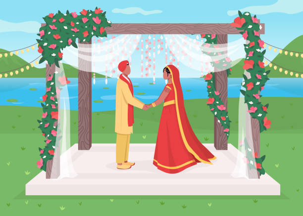 Indian Wedding Flat Color Vector Illustration Stock Illustration - Download  Image Now - Wedding, Culture of India, Bride - iStock