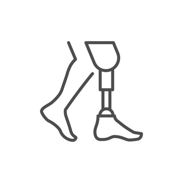 Prosthetic leg line outline icon Prosthetic leg line outline icon isolated on white. Vector illustration prosthetic equipment stock illustrations