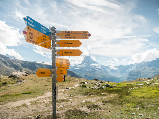 istock Directional signs on mountain trail 1278393345