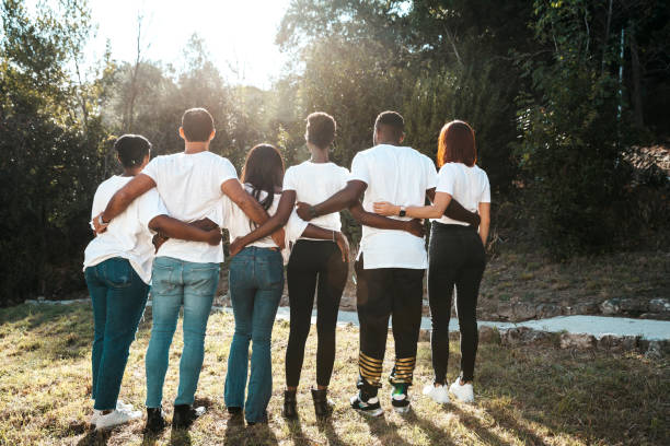 Group of volunteers stands together