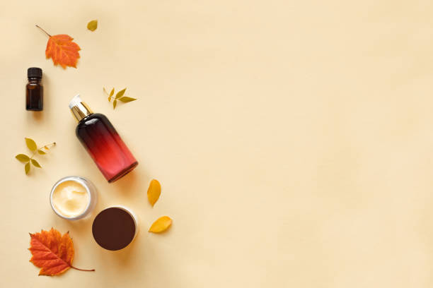 autumn skin care products - merchandise luxury still life spa treatment imagens e fotografias de stock