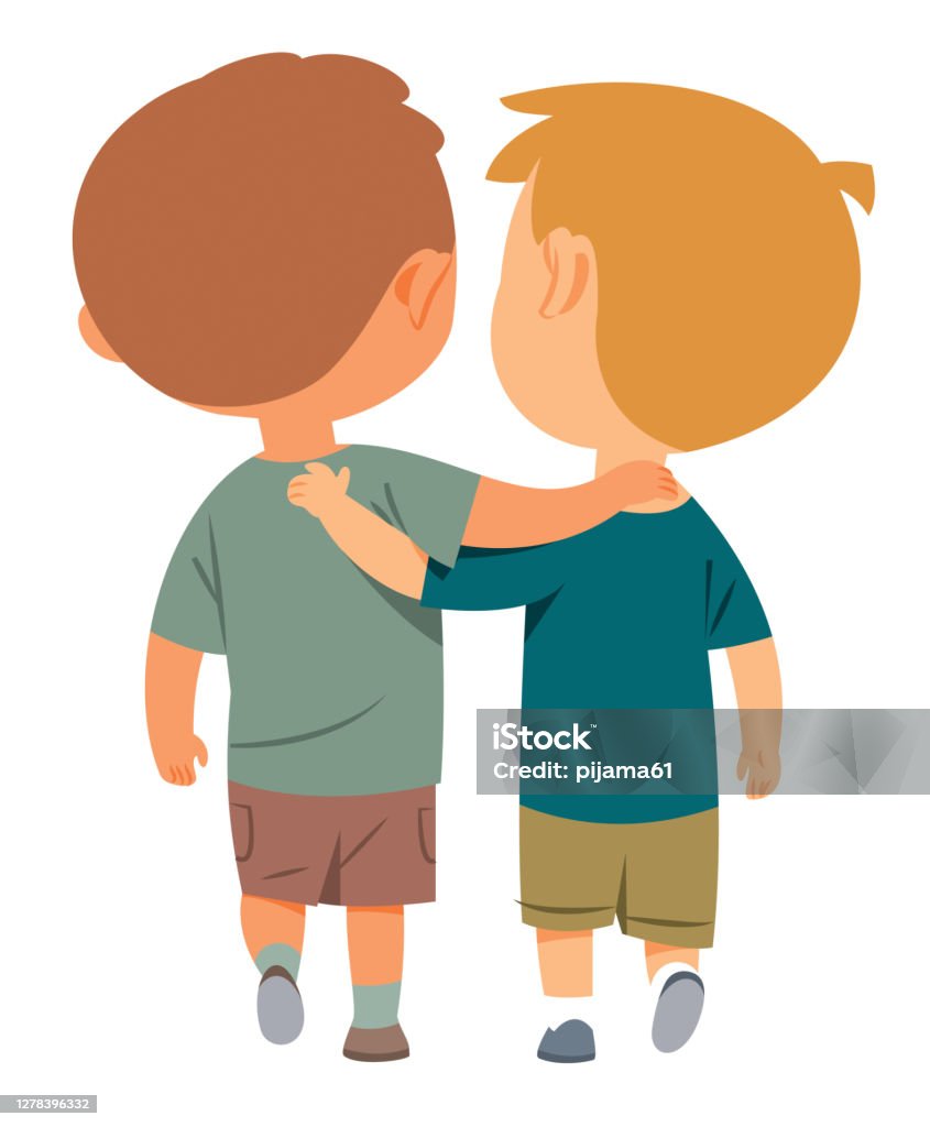 Friends Two Boys Walking Together Stock Illustration - Download Image Now -  Child, Friendship, Embracing - iStock