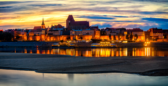 Holidays in Poland - Sunset over the River Vistula and Old Town in Torun