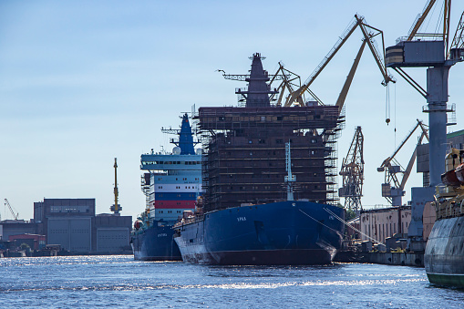 St. Petersburg, Russia - August, 09, 2020: The world's largest and most powerful nuclear icebreakers of project 22220 \