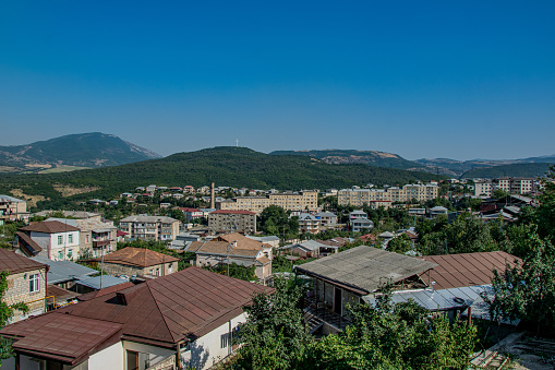 Stepanakert, Artsakh (Nagorno-Karabakh), 07 August 2017. View across the roofs of Stepanakert towards the mountains surrounding the capital city of the self-proclaimed Republic of Artsakh.