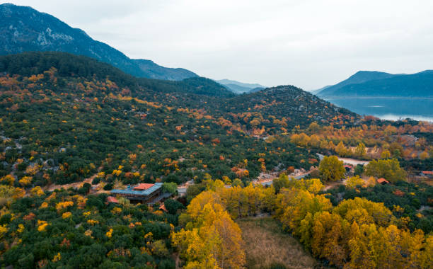 Aerial view of Kovada Lake National Park in Isparta, Turkey. Taken via drone.