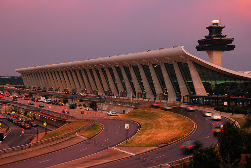 Dulles,VA,USA June 17 The soaring, swooping roof of the Main Terminal Building, designed by Eero Saarinen, in Dulles, Virginia, services the Washington, DC area