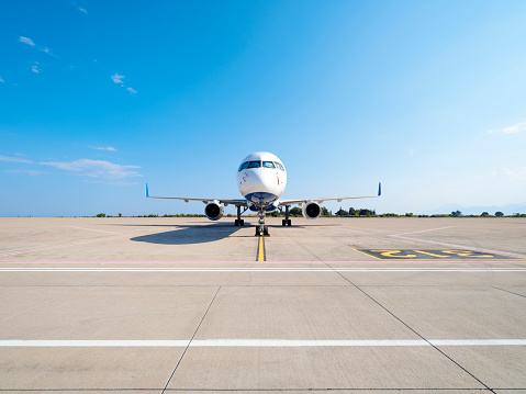 Airplane, Stationary, Airport, Airport Runway, Air Vehicle, White Color, Airfield