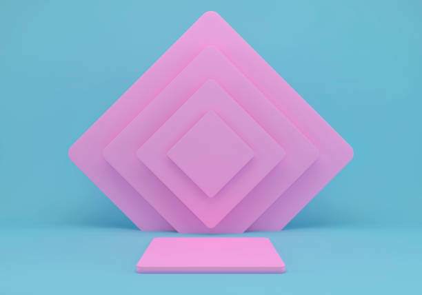 3d rendering studio with geometric shapes, podium on the floor. Platforms for product presentation, mock up background.