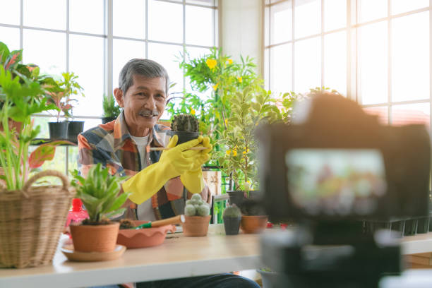 istock Happy senior lifestyle and technology making vlog and smiling on camera. 1278418654