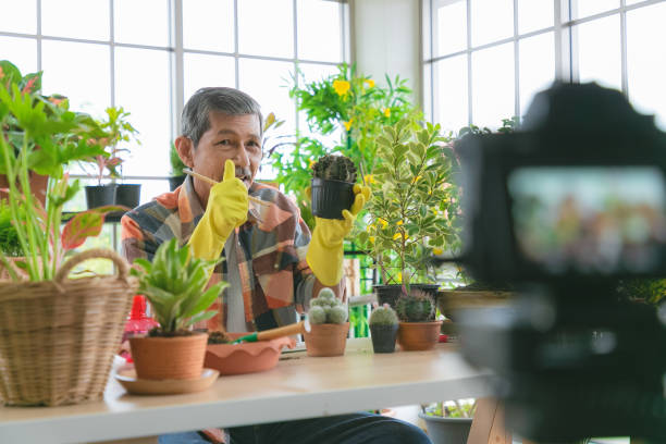 istock Happy senior lifestyle and technology making vlog and smiling on camera. 1278418671