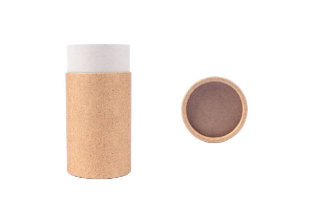istock Recyclable paper tube with paper cap, cardboard container for packaging isolated on white background with copyspace, mockup. Recyclable packaging and zero waste concept 1278420848