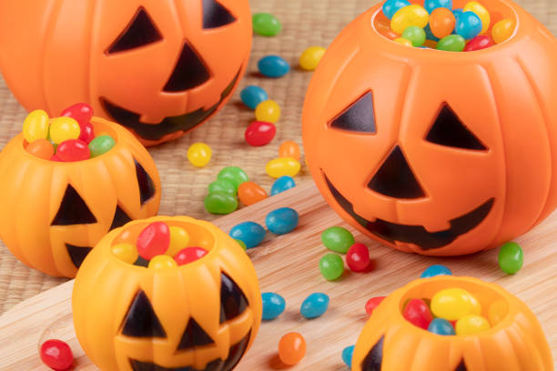istock Halloween decorations using plastic pumkins and jelly beans 1278421118