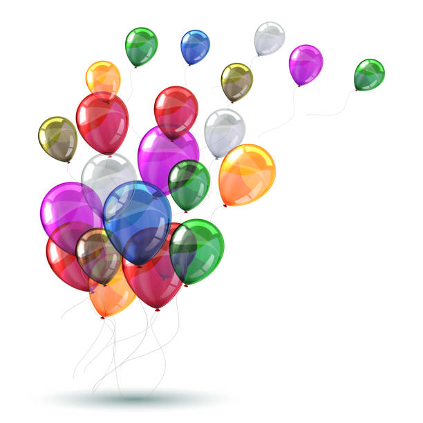 컬러 헬륨 풍선 비행, 축하 - 주식 벡터 - backgrounds balloon bunch celebration stock illustrations