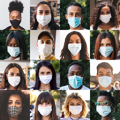 Diverse group of people portraits with surgical masks