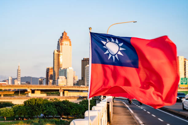 maquette de drapeau de taiwan flottant dans la photo de stock de vent - hokkien photos et images de collection