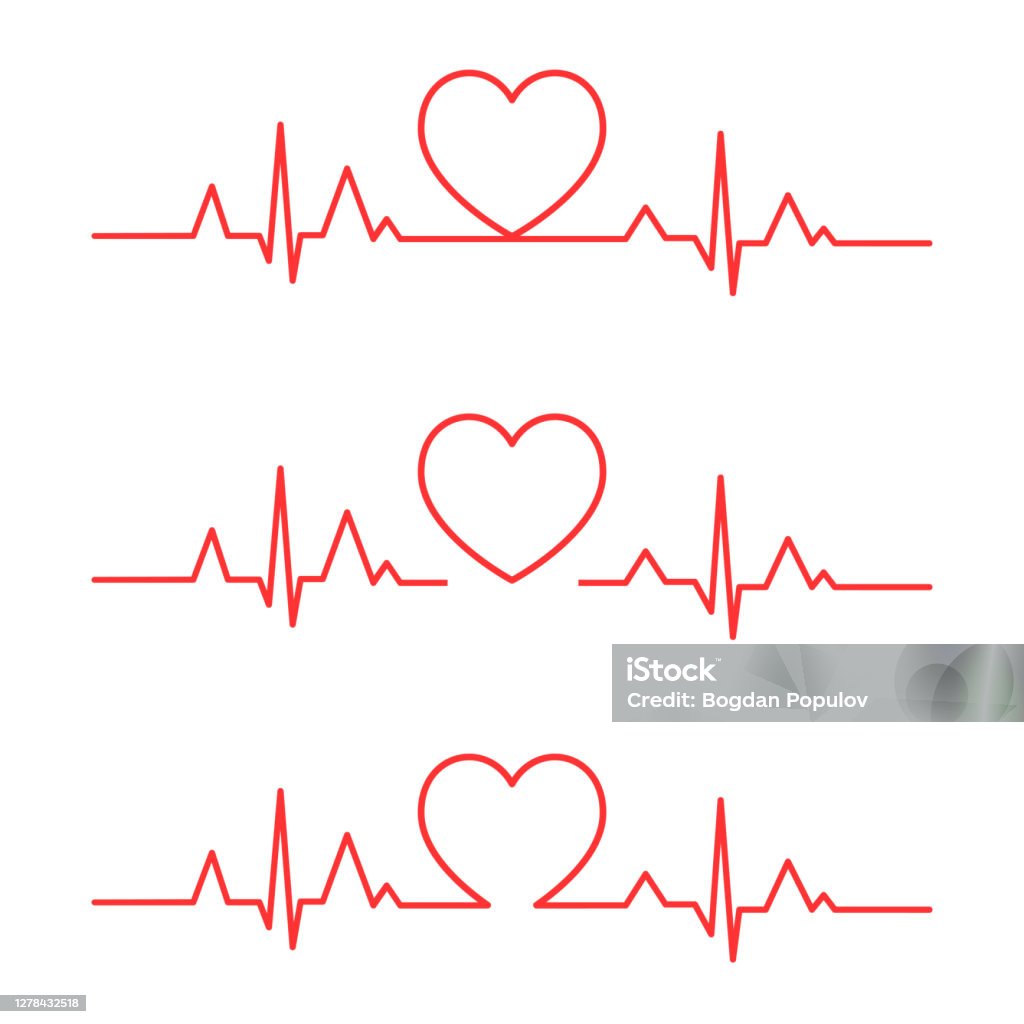 Set Of Heart Beat Pulse Line Vector Icon Heartbeat Heart Shape ...