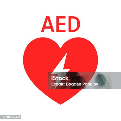 istock AED vector icon. Red heart with sign electricity. Sign automated external defibrillator. 1278432569
