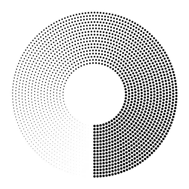 Circular pattern of dots fading 360-degrees full lap from solid. Many orbits. Circular pattern of dots fading 360-degrees full lap from solid. Many orbits. 360 degree view stock illustrations
