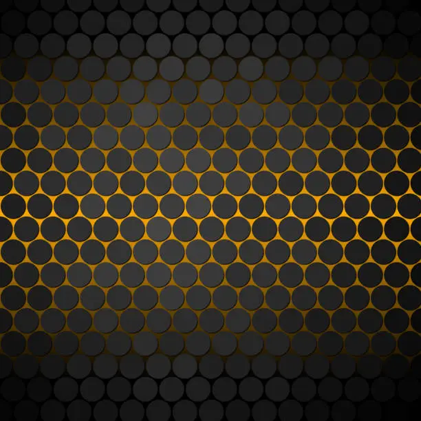 Vector illustration of Orange glow behind circles in honeycomb pattern with individually lit shapes