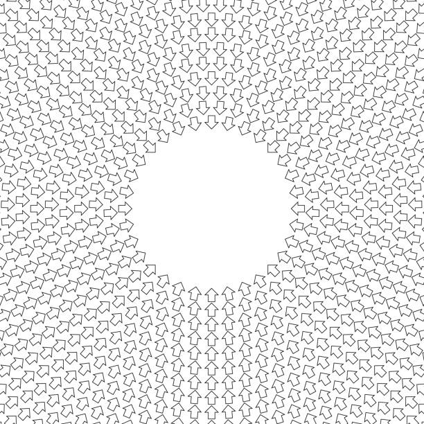 Stroke arrows pattern in concentric circles, pointing inwards against copy space Stroke arrows pattern in concentric circles, pointing inwards against copy space contracting stock illustrations