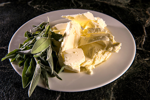 butter, in plate, sage,