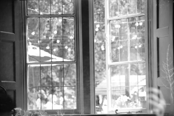 istock Black and white photo of window,  inside looking out 1278437136