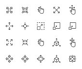 Vector set of scaling line icons. Contains icons resize, increase, decrease, scalability and more. Pixel perfect.
